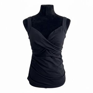 Lands' End Black Rouged Women's Modest Tankini Top - Size 4 DD Wide Straps